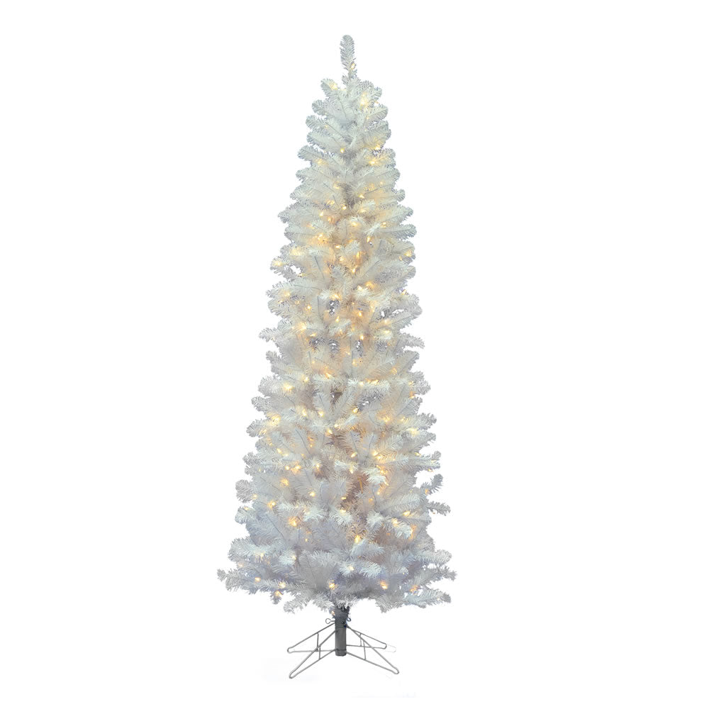 Vickerman 7.5' White Salem Pencil Pine Artificial Christmas Tree Pure White Single Mold LED Lights - Cheap-Us