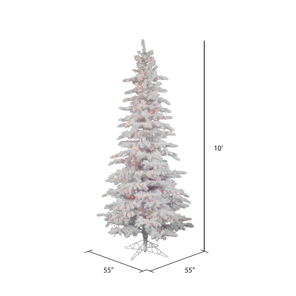 Vickerman 10' Flocked White Slim Artificial Christmas Tree Multi-Colored LED Lights - Cheap-Us