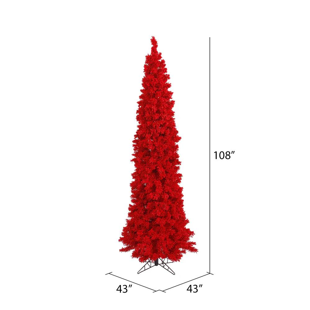 Vickerman 9' Flocked Red Pencil Fir Artificial Christmas Tree Unlit - Cheap-Us