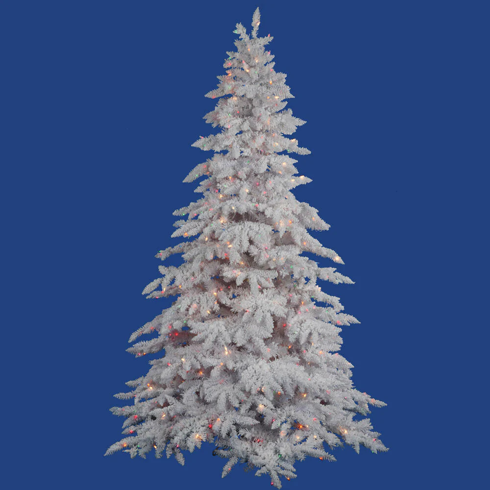 Vickerman 7.5' Flocked White Spruce Artificial Christmas Tree Multi-Colored Lights - Cheap-Us