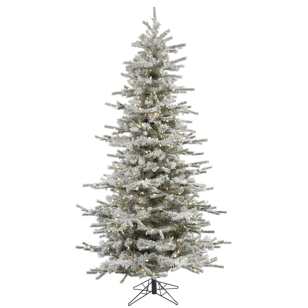 Vickerman 7.5' Flocked Sierra Fir Slim Artificial Christmas Tree Pure White Single Mold LED lights - Cheap-Us