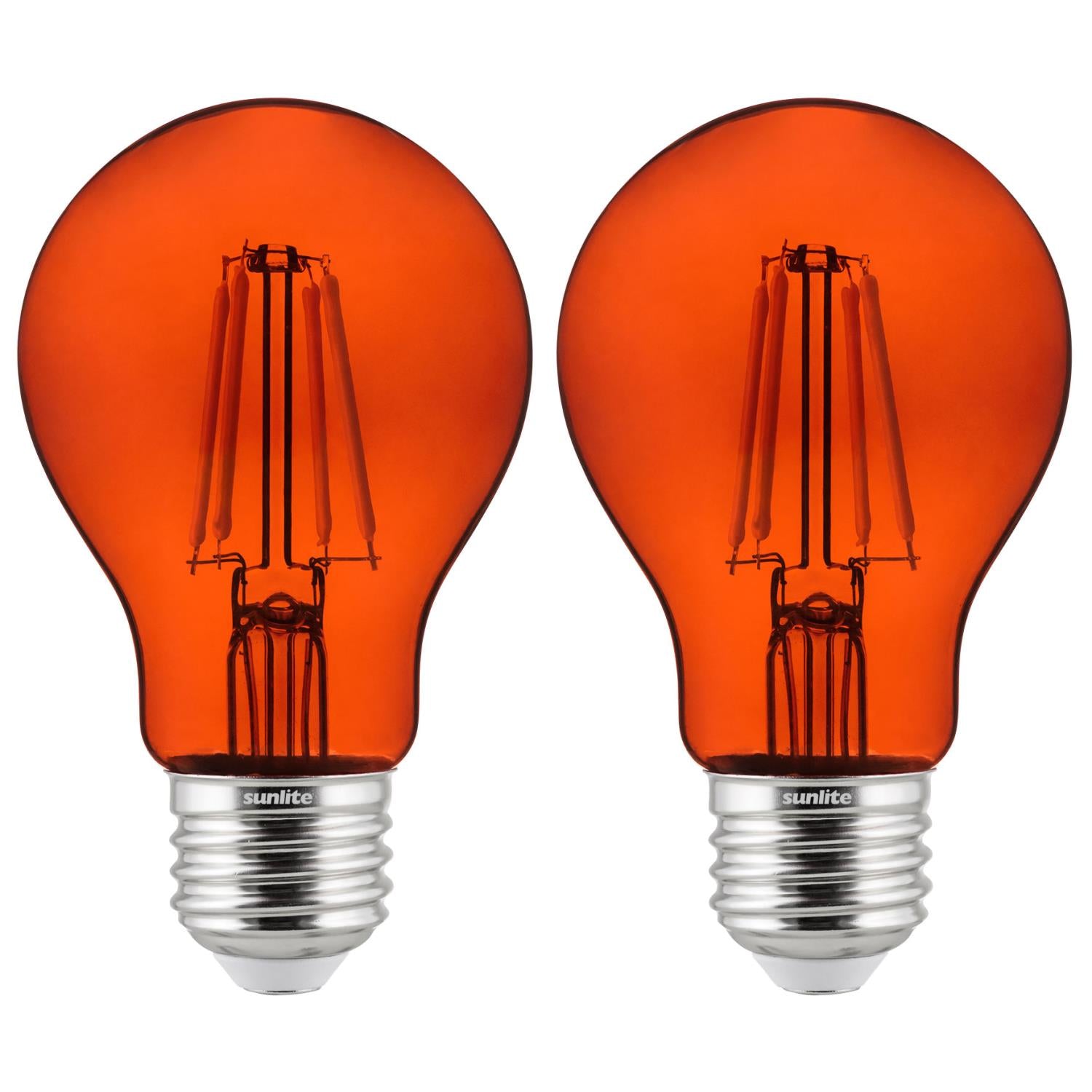 2-Pack Sunlite LED Transparent Orange A19 Filament Bulbs, 4.5 Watts, Dimmable, UL Listed - Cheap-Us