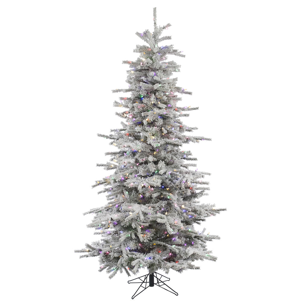 Vickerman 7.5' Flocked Sierra Fir Slim Artificial Christmas Tree Multi-Colored LED Dura-Lit lights - Cheap-Us