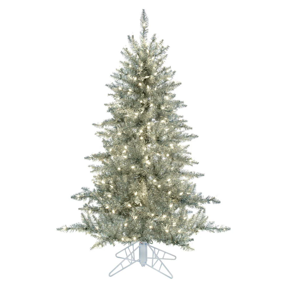 Vickerman 5.5' Silver Tinsel Fir Artificial Christmas Tree Warm White Dura-lit LED Lights - Cheap-Us