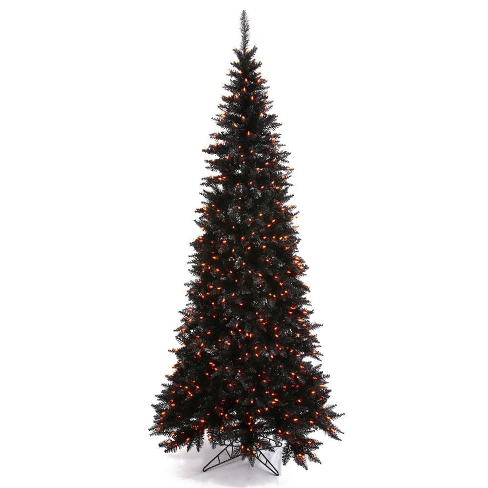 Vickerman 7.5' Black Fir Slim Artificial Christmas Tree Orange Dura-lit LED Lights - Cheap-Us