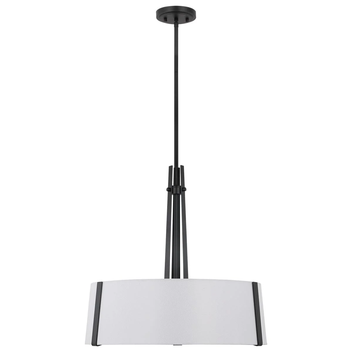 60-7678 FLYNN 3LT PENDANT BLACK Flynn; 3 Light Pendant; Medium Base; 60 Watt; Black Finish; White Textile Shade - Cheap-Us