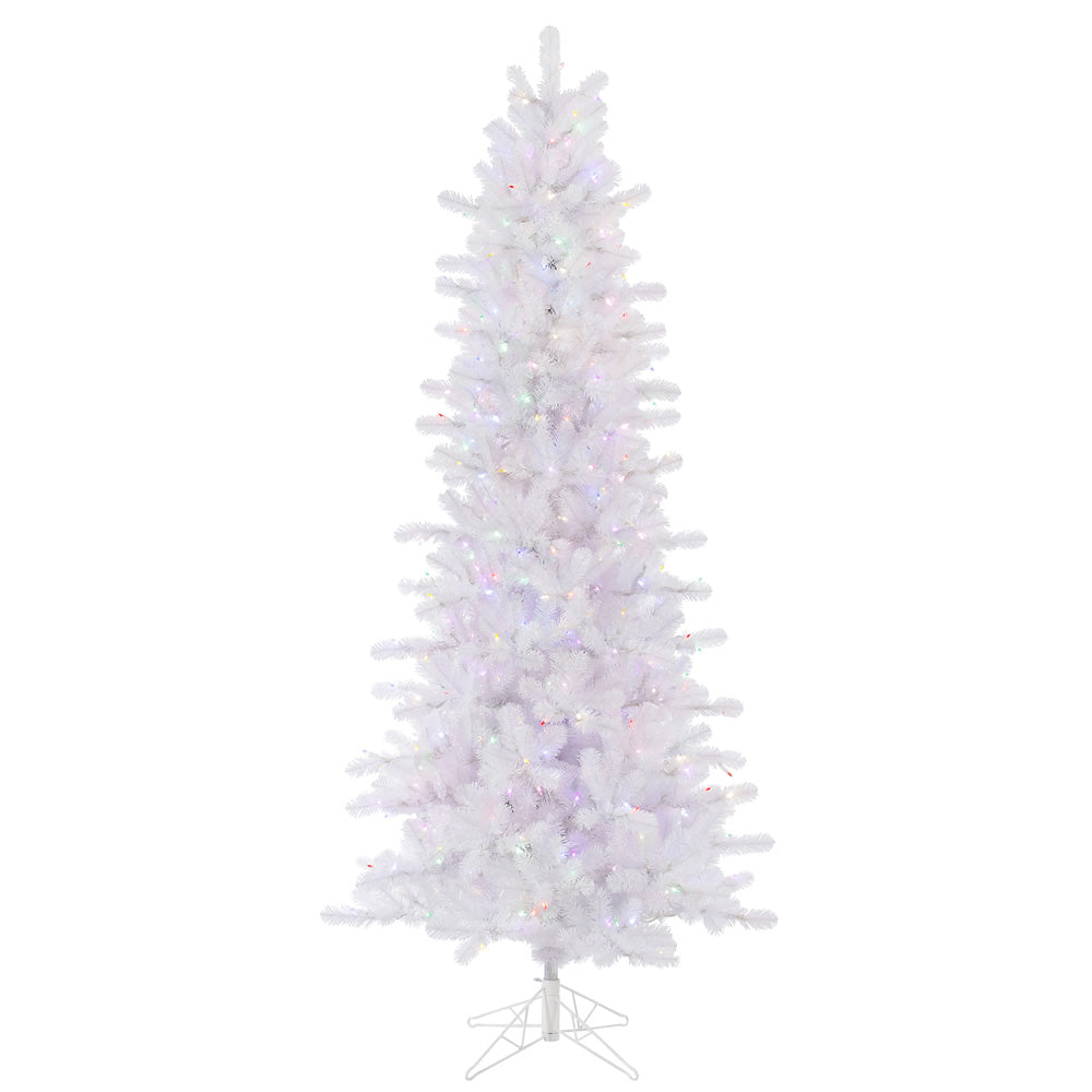Vickerman 7.5' Crystal White Pine Slim Artificial Christmas Tree Multi-Colored LED Lights - Cheap-Us