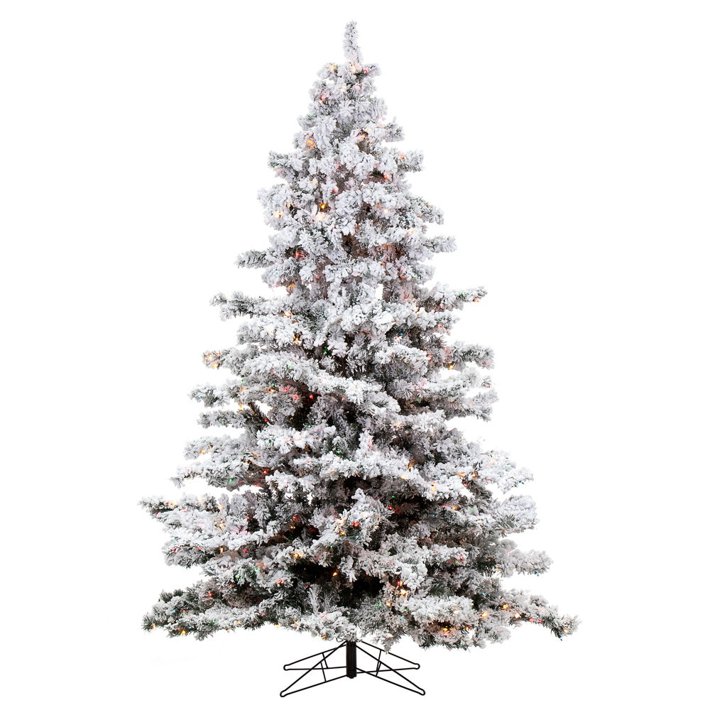 Vickerman 9' Flocked Alaskan Pine Artificial Christmas Tree Multi-Colored Dura-Lit lights - Cheap-Us