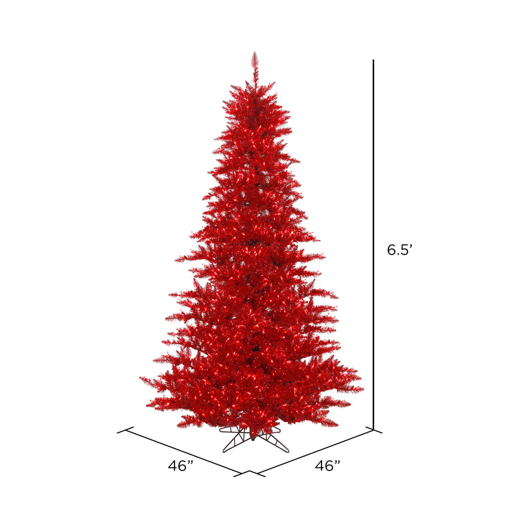 Vickerman 6.5' Tinsel Red Fir Artificial Christmas Tree Red Dura-lit LED Lights - Cheap-Us