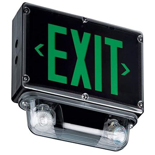 Westgate Nema 4X Rated LED Exit & Emergency Combo, Double, Green, 6V, 12W, Black, LED Exit & Emergency Lighting, 3.6W Per Head - Cheap-Us