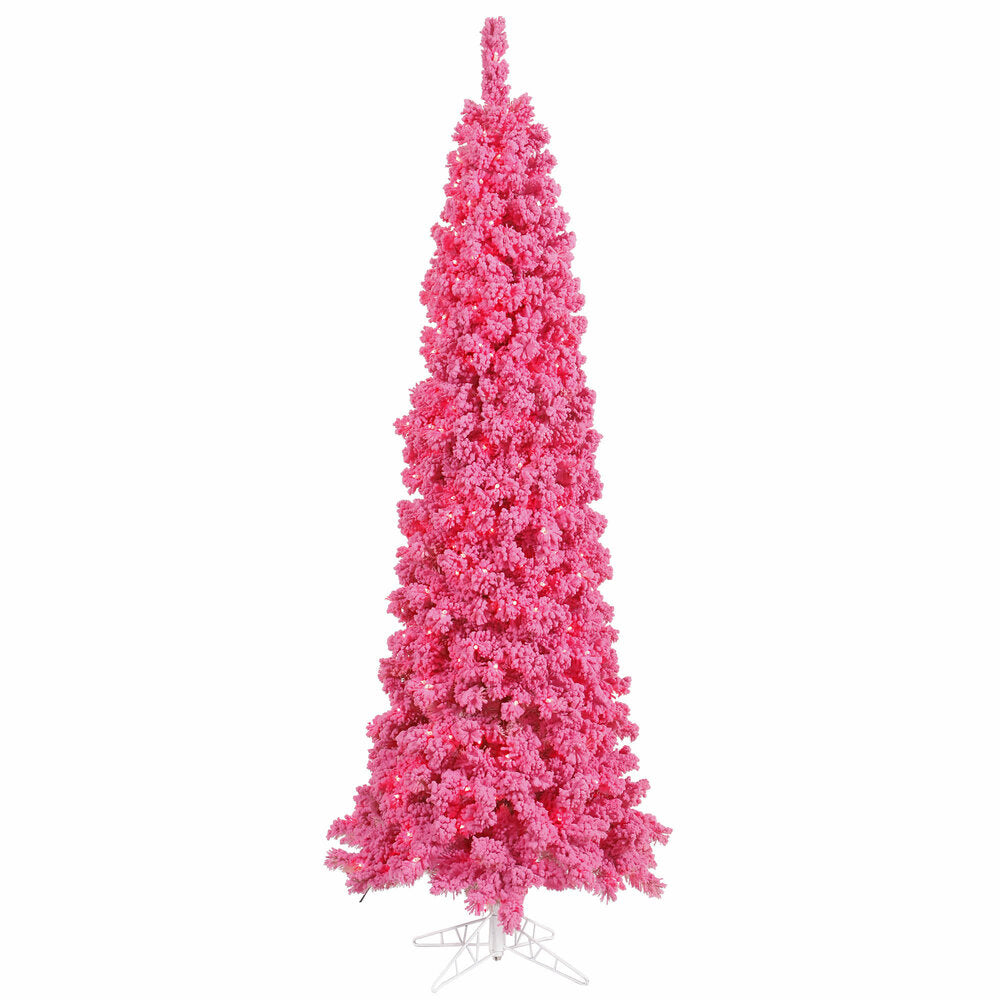 Vickerman 6.5' Flocked Pink Slim Fir Artificial Christmas Tree Pink Dura-lit LED Lights - Cheap-Us