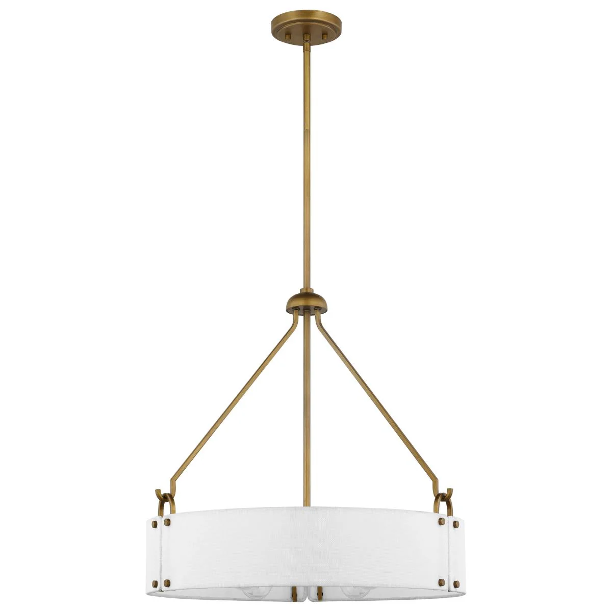 60-7691 HALTER 4LT PENDANT Halter; 4 Light Pendant; Medium Base; 60 Watt;Natural Brass Finish; White Fabric Shade - Cheap-Us