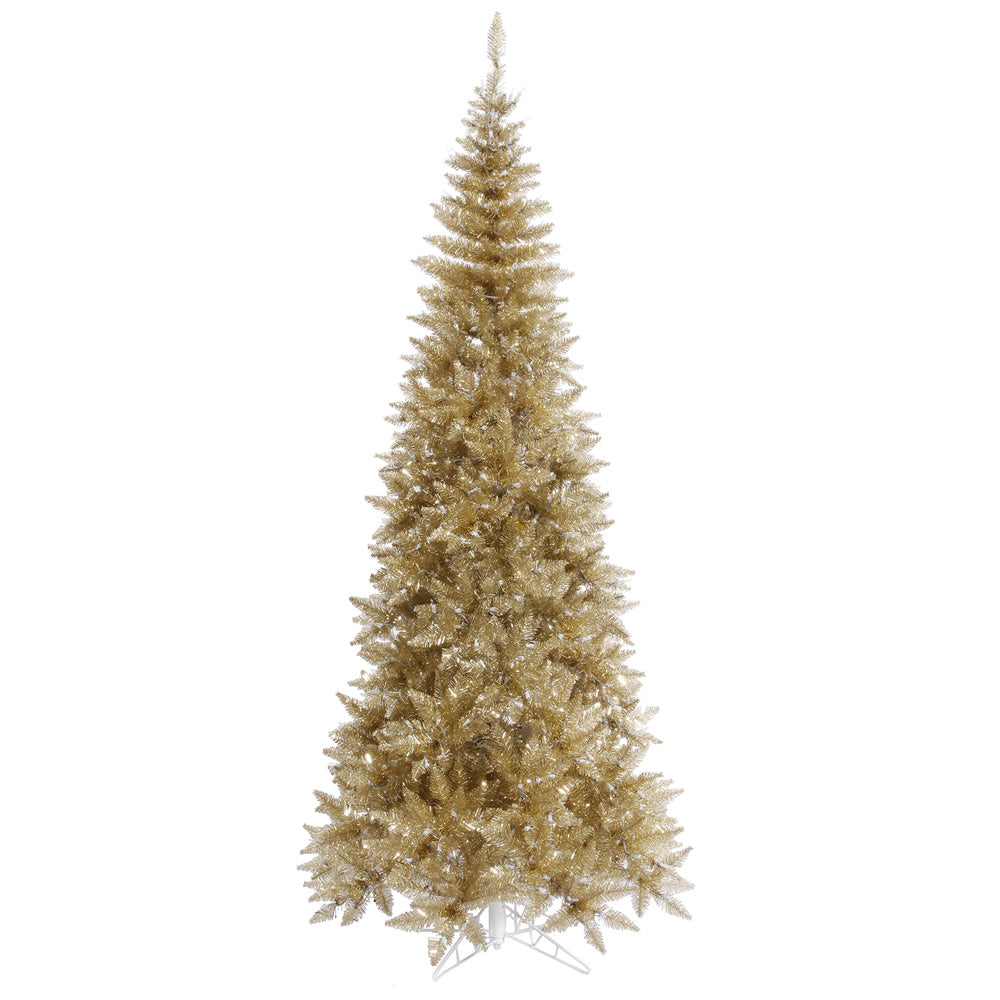 Vickerman 10' Champagne Tinsel Fir Slim Artificial Christmas Tree Unlit - Cheap-Us
