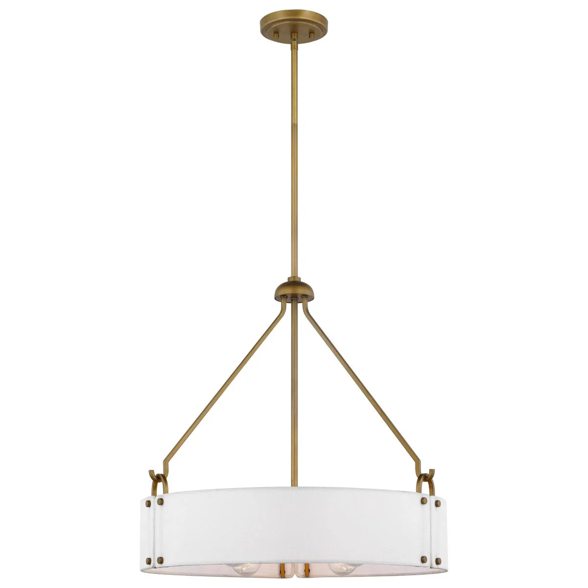 60-7691 HALTER 4LT PENDANT Halter; 4 Light Pendant; Medium Base; 60 Watt;Natural Brass Finish; White Fabric Shade - Cheap-Us