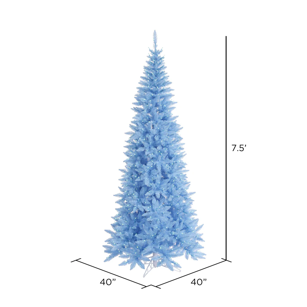 Vickerman 7.5' Sky Blue Fir Slim Artificial Christmas Tree Blue Dura-lit LED Lights - Cheap-Us