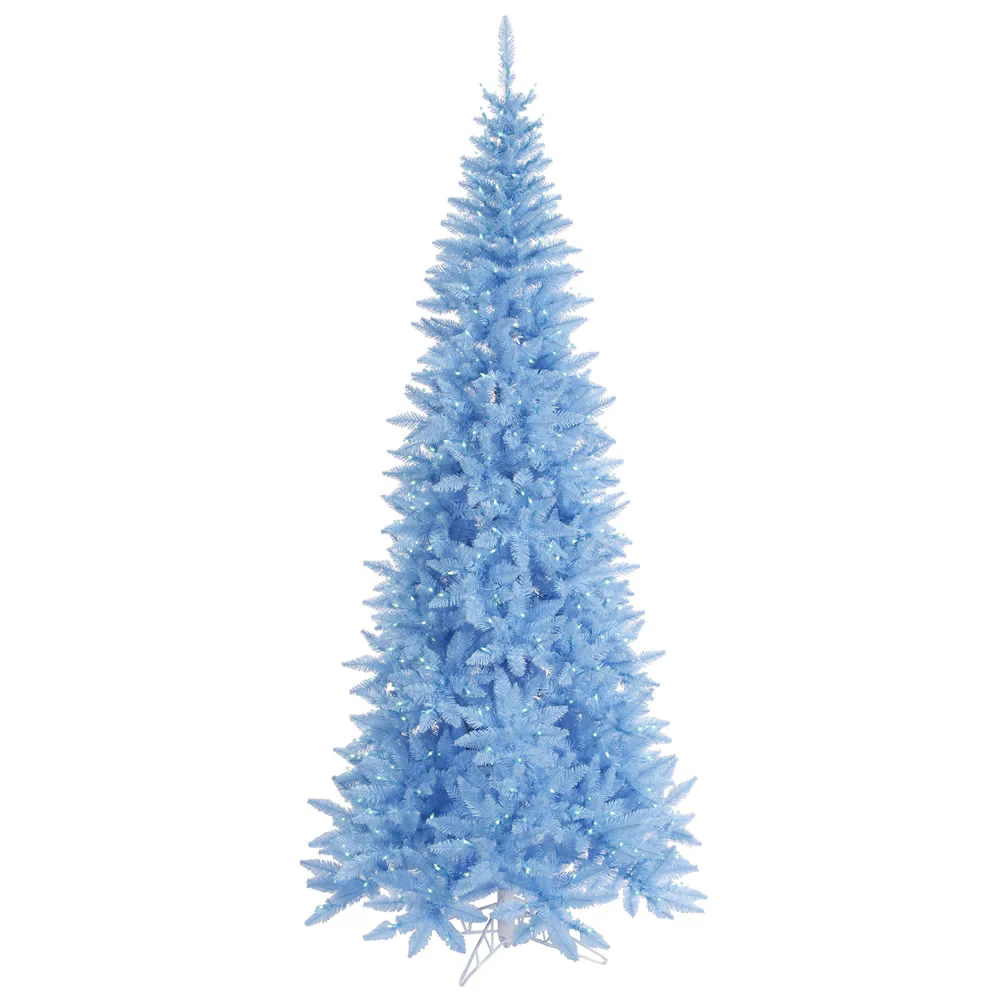 Vickerman 7.5' Sky Blue Fir Slim Artificial Christmas Tree Blue Dura-lit LED Lights - Cheap-Us