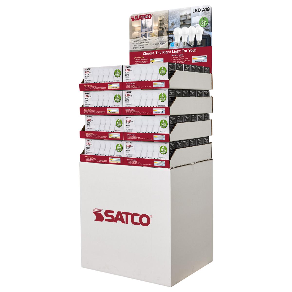 Satco Nuvo 36/48-PCS LED A19 Light Bulb Display Pack, Medium Base, 9-14Watts - 120 Volts - White/Frost Finish - Cheap-Us