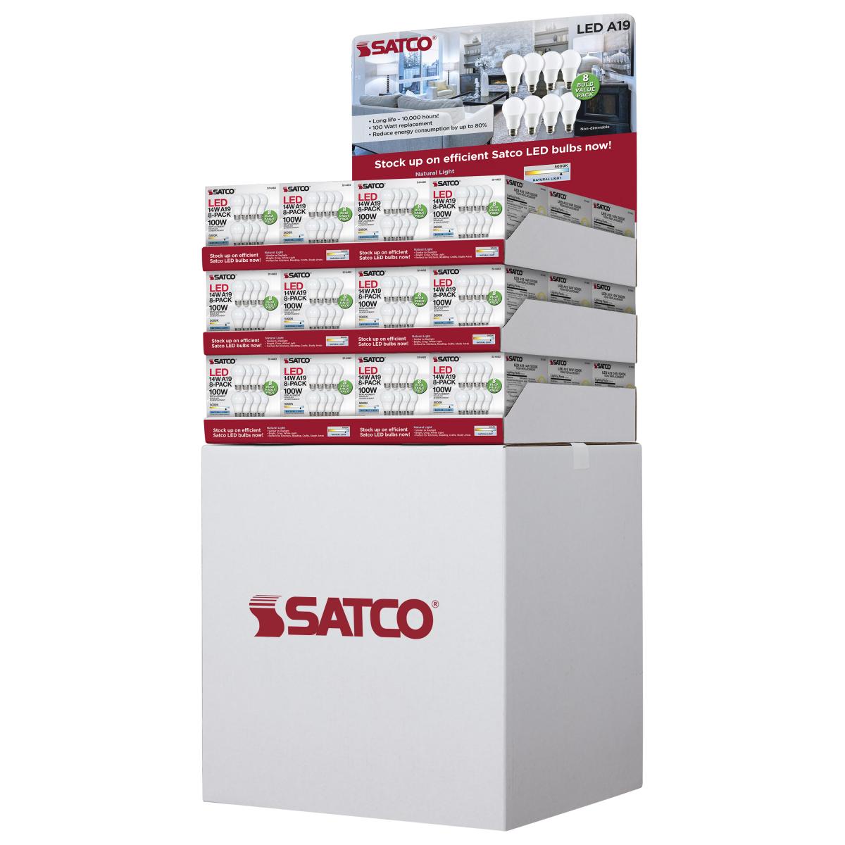 Satco Nuvo 36/48-PCS LED A19 Light Bulb Display Pack, Medium Base, 9-14Watts - 120 Volts - White/Frost Finish - Cheap-Us