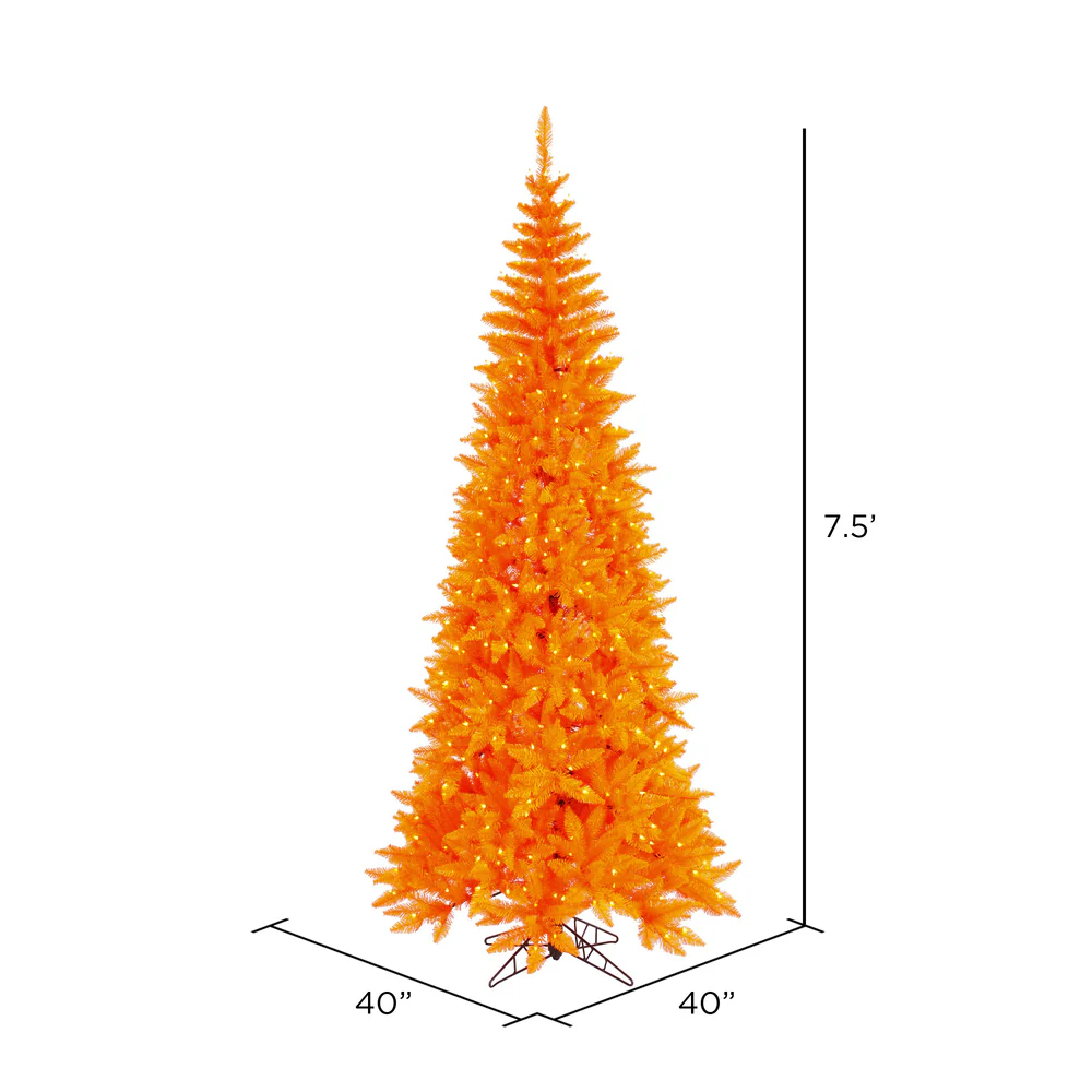 Vickerman 7.5' Orange Fir Slim Artificial Christmas Tree Orange Dura-lit LED Lights - Cheap-Us