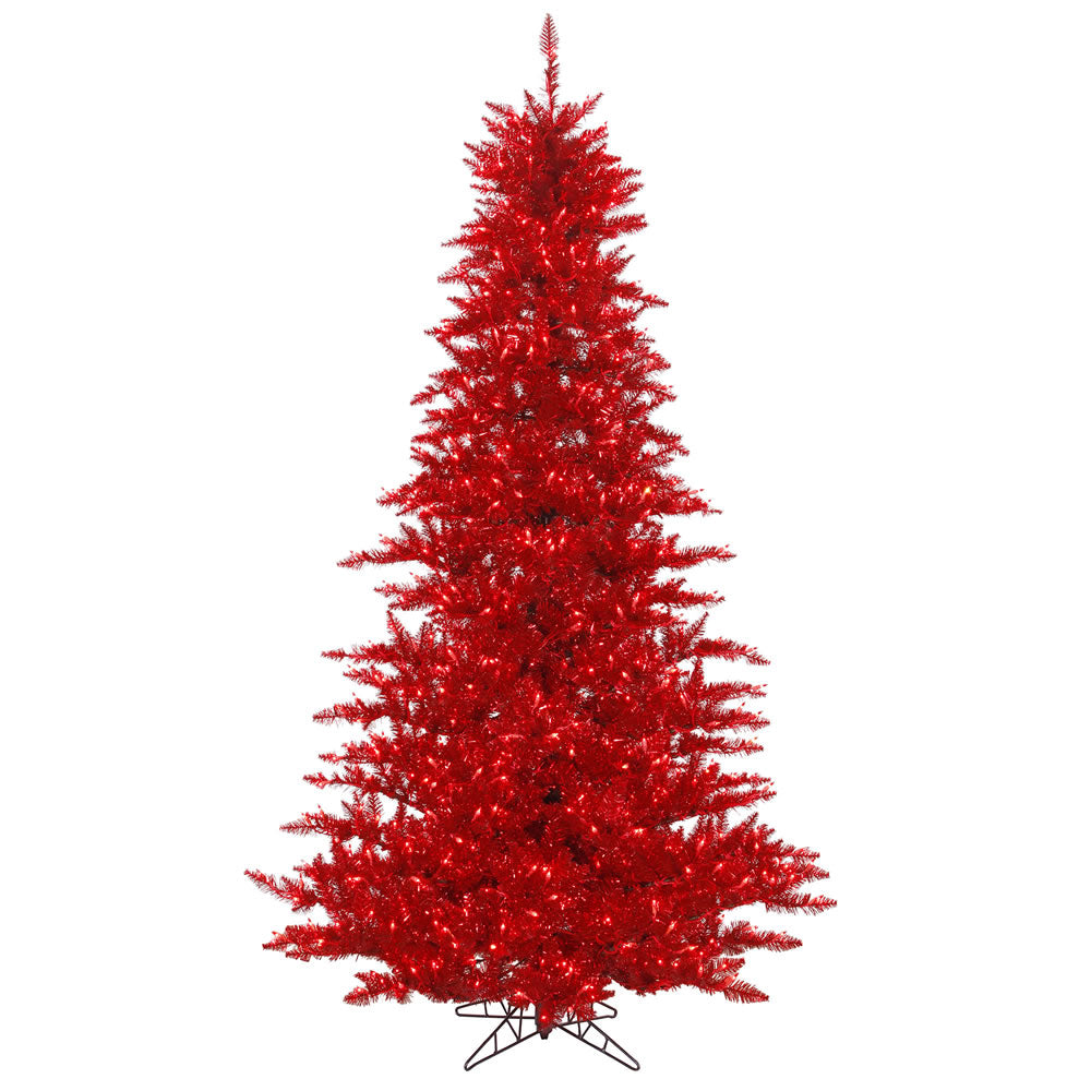Vickerman 6.5' Tinsel Red Fir Artificial Christmas Tree Red Dura-lit LED Lights - Cheap-Us