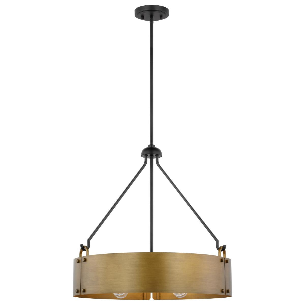 60-7693 HALTER 4LT PENDANT Halter; 4 Light Pendant; Medium Base; 60 Watt; Matte Black Finish; Natural Brass Metal Shade - Cheap-Us