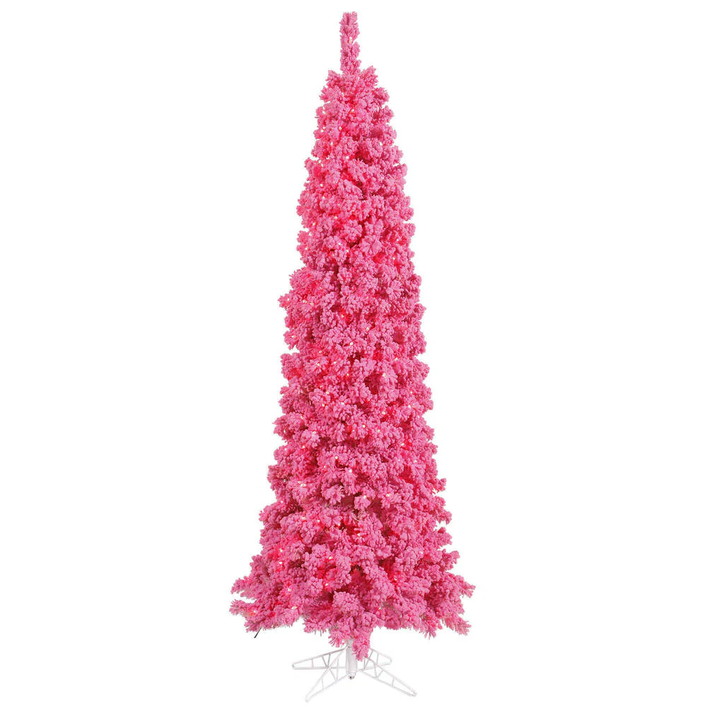 Vickerman 9' Flocked Pink Slim Fir Artificial Christmas Tree Unlit - Cheap-Us
